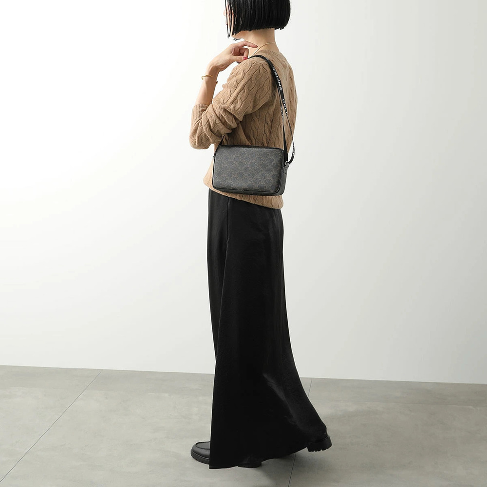 Celine Shoulder Bag Horizontal Messenger Triomphe Canvas Black
